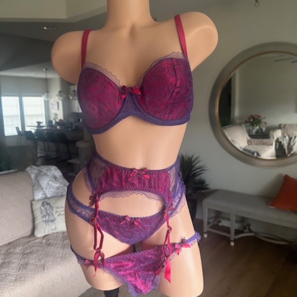 Agent Provocateur Purple and Pink Lace Bra Set